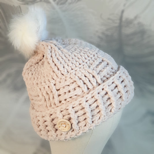 Soft crocheted bobble hat